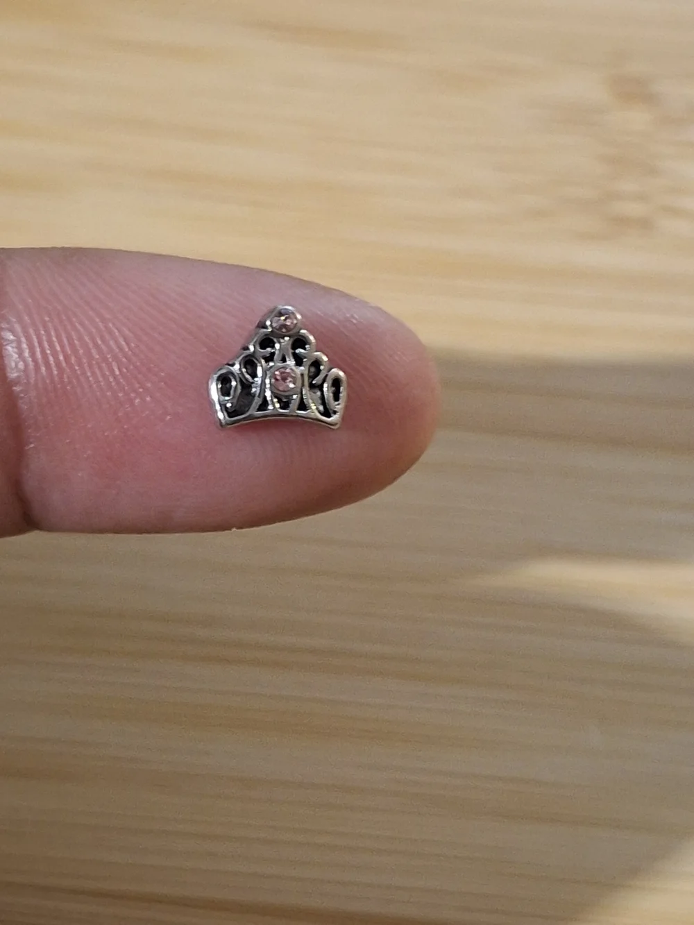 Silver Tiara Charm with Pink Stones